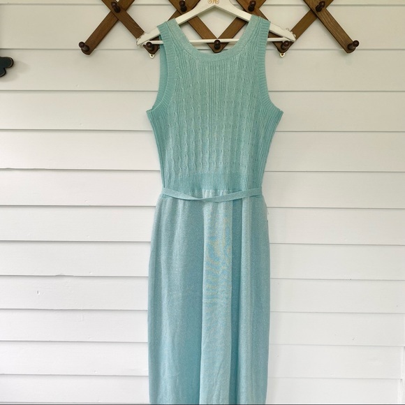 VINTAGE Aqua Shimmer Knit Maxi Dress - Picture 6 of 7
